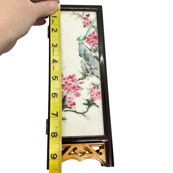 Vintage Chinese Folding Mini Screen With Hand-Painted Stone Panels Landscape Woo - Picture 9 of 9